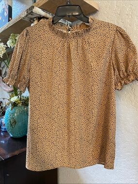 SHEIN Tan Polka Dot Puff Sleeve Blouse